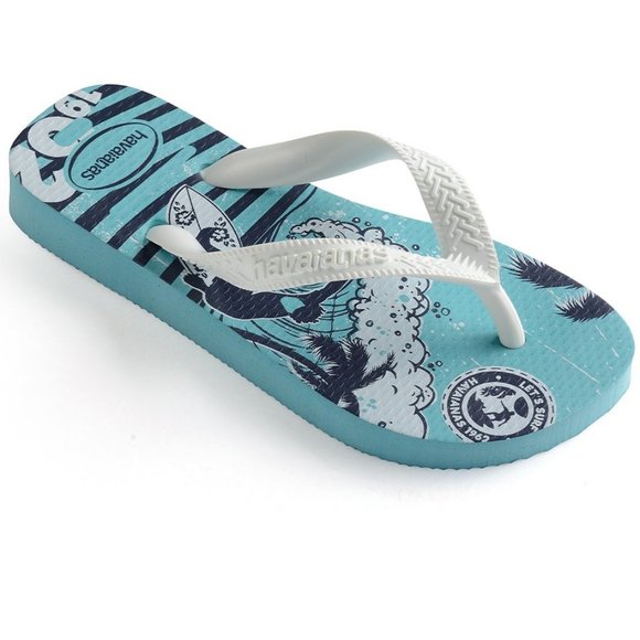NWT HAVAIANAS LITTLE BOYS SIZE 10C 11/12C BLUE BIG WAVES SURF FLIP FLOPS - Picture 2 of 4